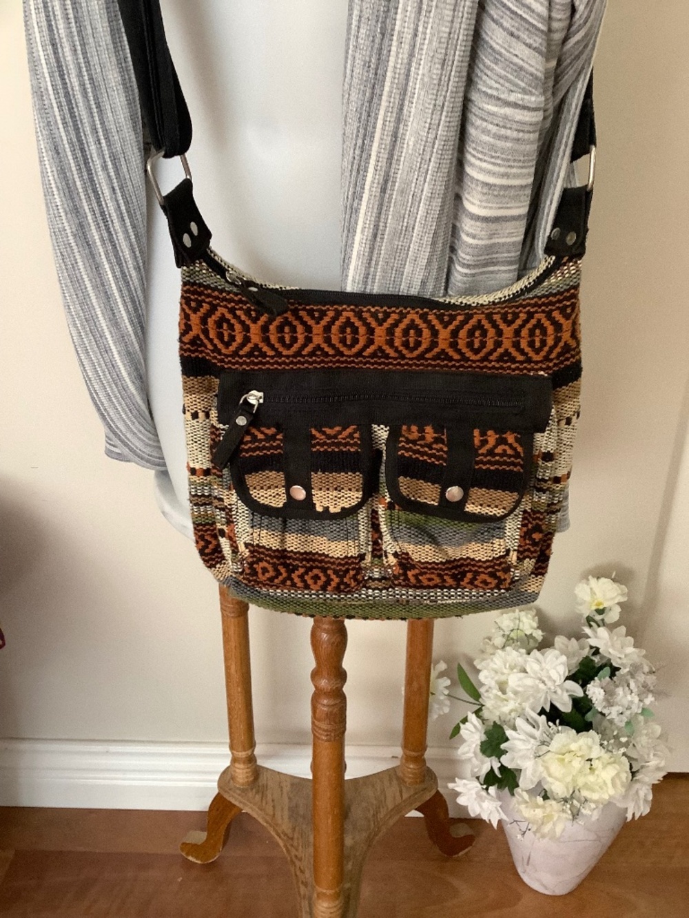 Ethnic boho fabric crossbody purse